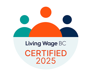 Living Wage BC Certified 2025 badge with three stylized figures
